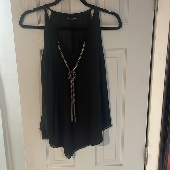 Jella couture, size small, flowy, black, blouse with connected necklace chain - Picture 2 of 7